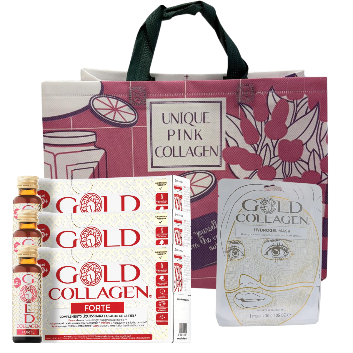Pack 3 Gold Collagen Forte + Mascarilla y Bolsa UNIQUE GRATIS – Logiservice Farma