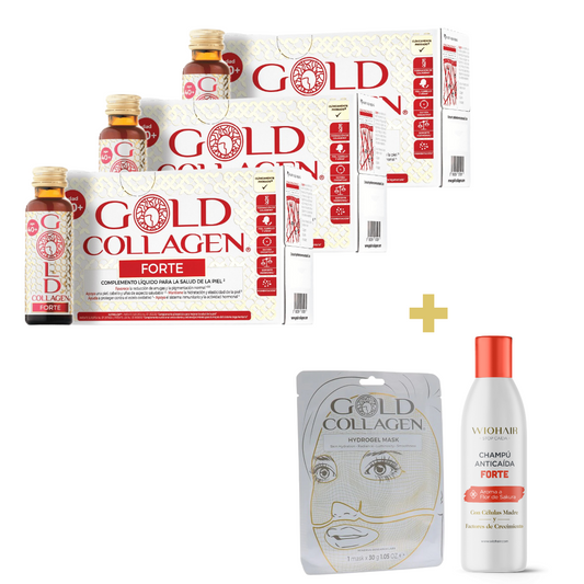Pack 3 Gold Collagen Forte + 1  Mascarilla y Champú Wiohair Sakura GRATIS–Logiservice Farma