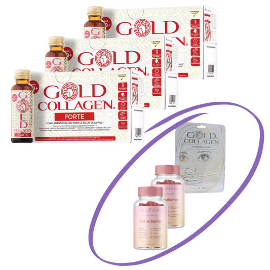 Pack 3 Gold Collagen Forte + Mascarilla + 2 Gummies Piel Radiante GRATIS – Logiservice Farma