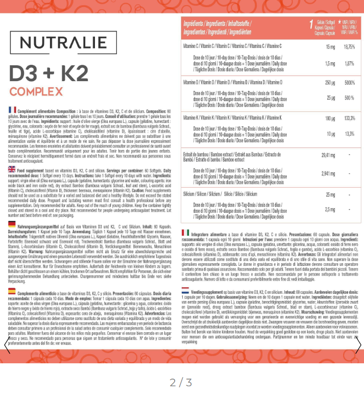 NUTRALIE VITAMINA D3+ K2 COMPLEX 60 caps. 🚚ENVÍO GRATUITO🚚