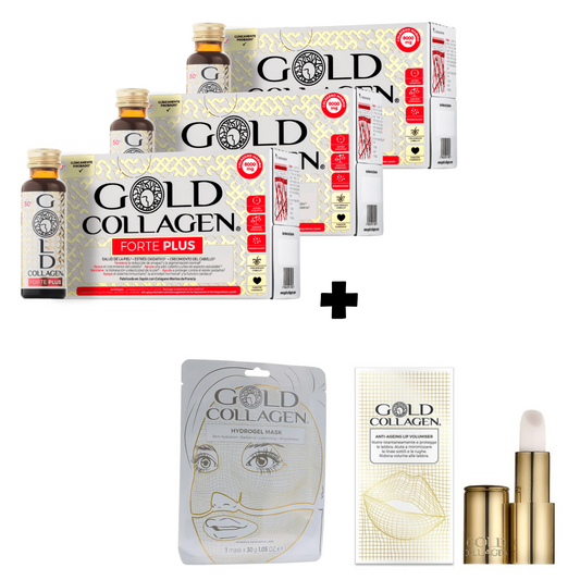 Gold Collagen Forte Plus + Mascarilla GRATIS + Pintalabios Anti-Ageing Volumiser–Logiservice Farma