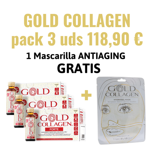 GOLD COLLAGEN Forte PACK PIEL RADIANTE (3 x 10 frascos monodosis) +1 MASCARILLA GOLD COLLAGEN