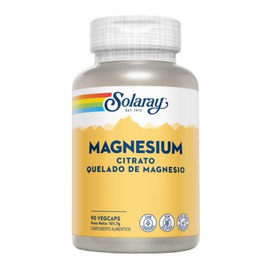 SOLARAY MAGNESIUM CITRATO 90 Cápsulas. Para mejorar la fuerza MUSCULAR. Influye favorablemente a evitar la OSTEOPOROSIS.