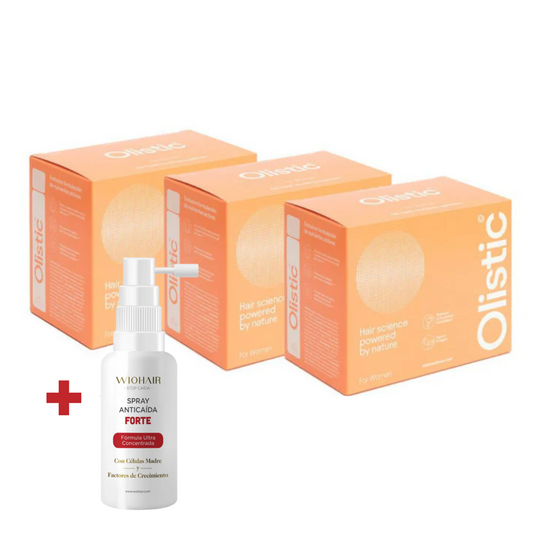 OLISTIC WOMEN 28 viales de 25 ml PACK DE 3  + 1 SPRAY anticaída WIOHAIR 50 ml. GRATIS