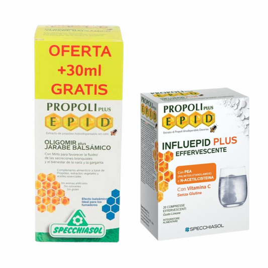 PACK MUCOSIDAD: PROPOLI  EPID  OLIGOMIR PLUS JARABE BALSAMICO, 170 ml + 30 ml GRATIS + INFLUEPID efervescente 20 comprimidos