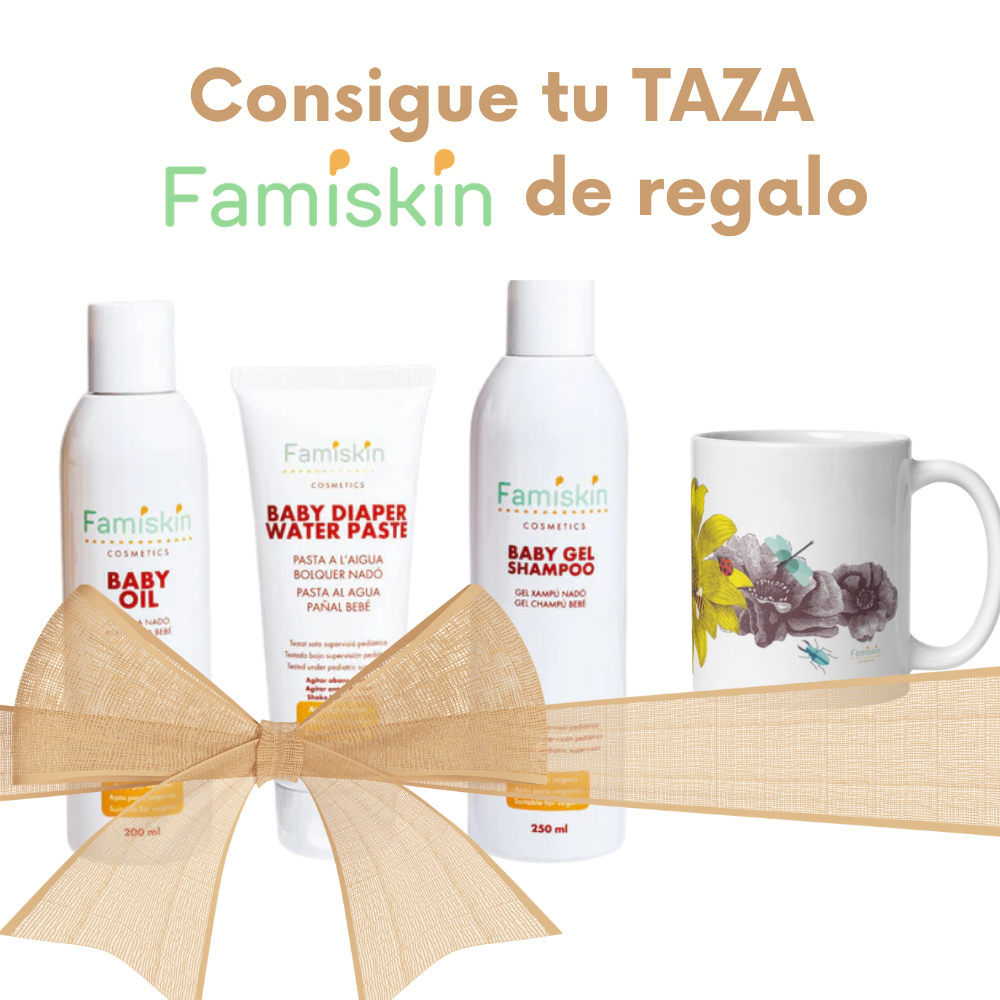 PACK FAMISKIN BABY (PASTA AL AGUA 100 ml + GEL CHAMPU 250 ml + ACEITE MASAJE 200 ml) + TAZA DE REGALO