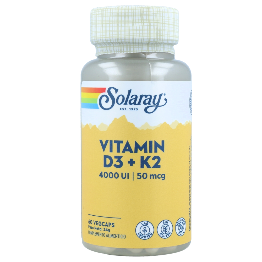 SOLARAY VITAMINA D3 K2 60 Cápsulas.  Complemento alimenticio que contribuye al normal mantenimiento de la salud OSEA y CARDIOVASCULAR. PACK de 3