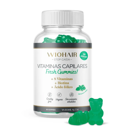 WIOHAIR GUMMIES ANTICAÍDA MENTA 60 unidades. SIN AZÚCAR