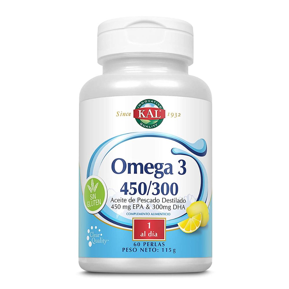 SOLARAY KAL OMEGA 3 450 EPA / 300 DHA- 60 Perlas. Sin Gluten. Complemento alimenticio con beneficios para el CEREBRO, CORAZON y PIEL.