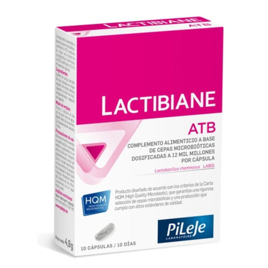 PILEJE LACTIBIANE ATB 10 Cápsulas. Para mejorar el funcionamiento del intestino. Tratamiento de PROCESOS DIARREICOS derivados de la toma de antibioticos.