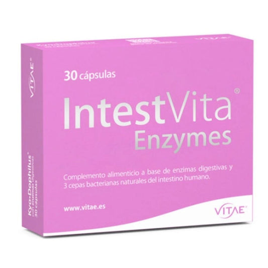 VITAE INTESTVITA ENZYMES 30 Cápsulas. Complemento alimenticio a base de ENZIMAS DIGESTIVAS que favorece el equilibrio de la MICROBIOTA INTESTINAL.