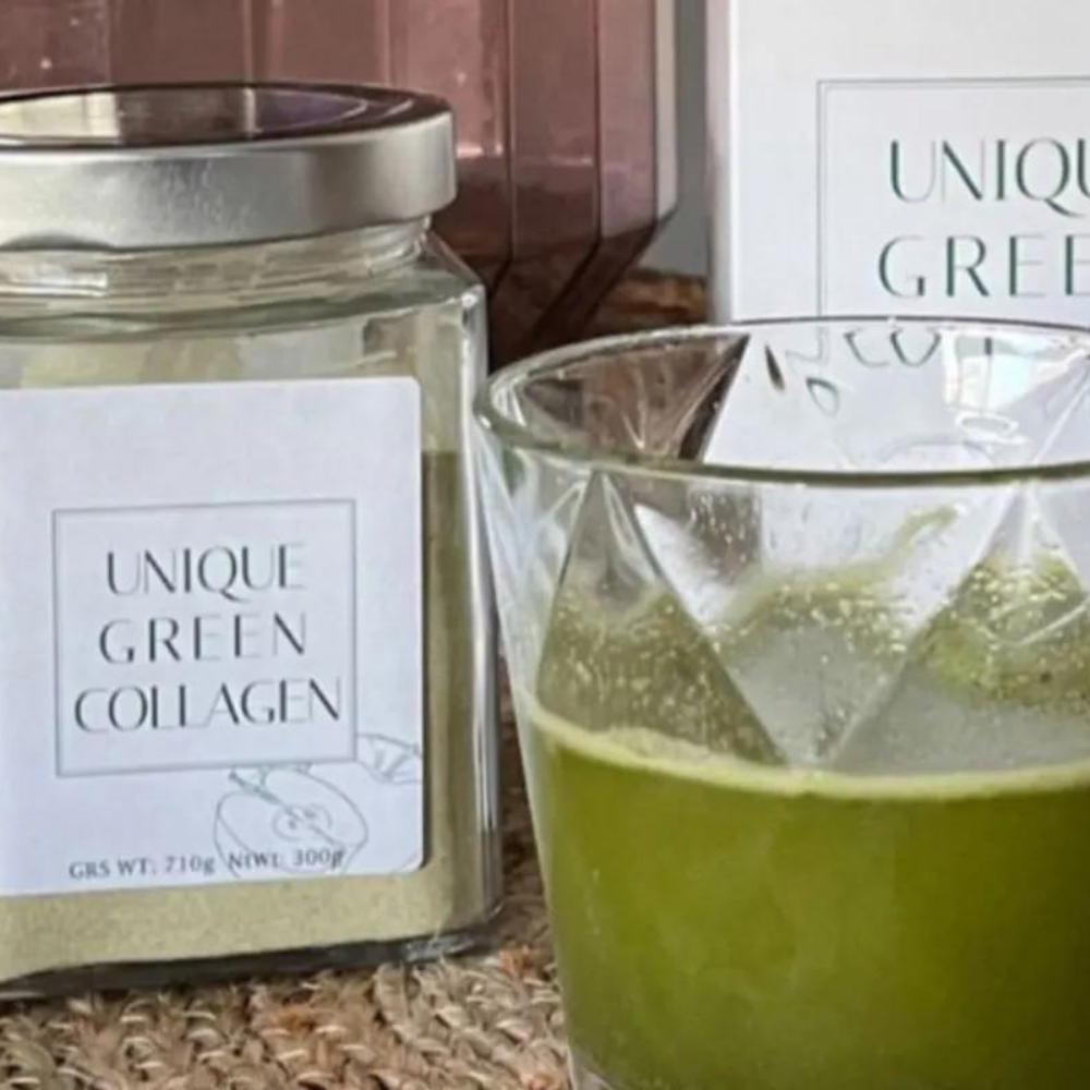 UNIQUE GREEN collagen. Pack de 2 envases. Complemento alimenticio con COLAGENO y ANTIOXIDANTES. DETOXIFICACION, ANTI-INFLAMATORIO y ADELAGAZANTE