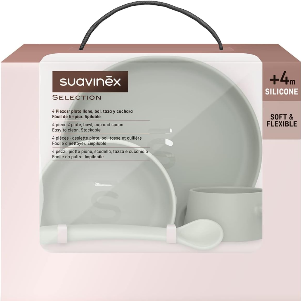 SUAVINEX VAJILLA PARA BEBE DE SILICONA CON VENTOSAS, COLOUR ESSENCE VERDE